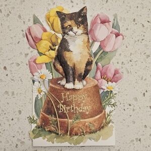Vintage Cat Happy Birthday Cards Set of 4 w Envelopes USA Tortoiseshell Kitty